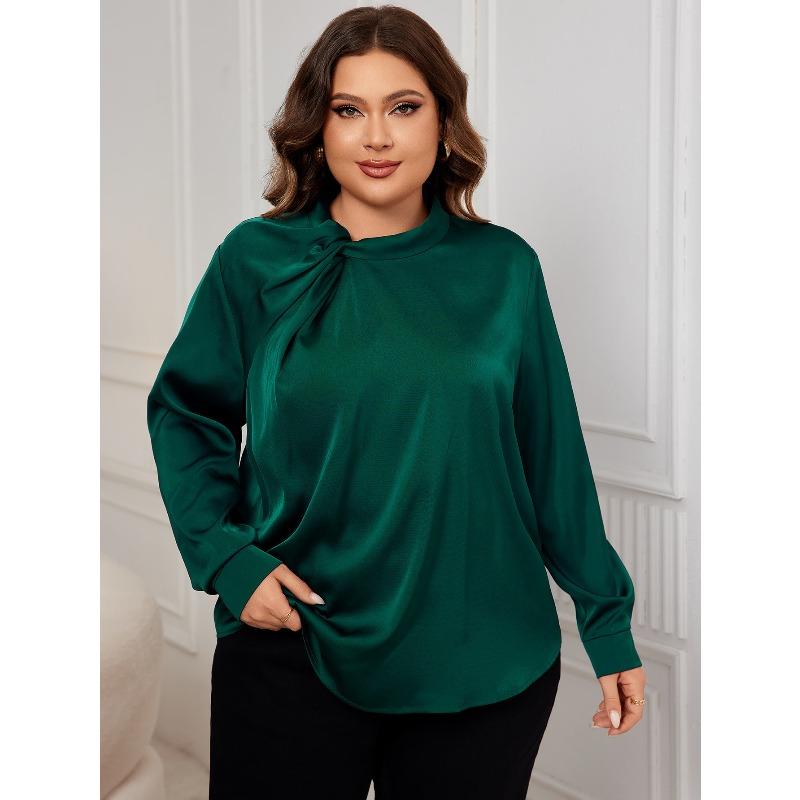 

Женские модные повседневные весенне-осенние однотонные блузки и рубашки с длинными рукавами с принтом XXXXL зелёный