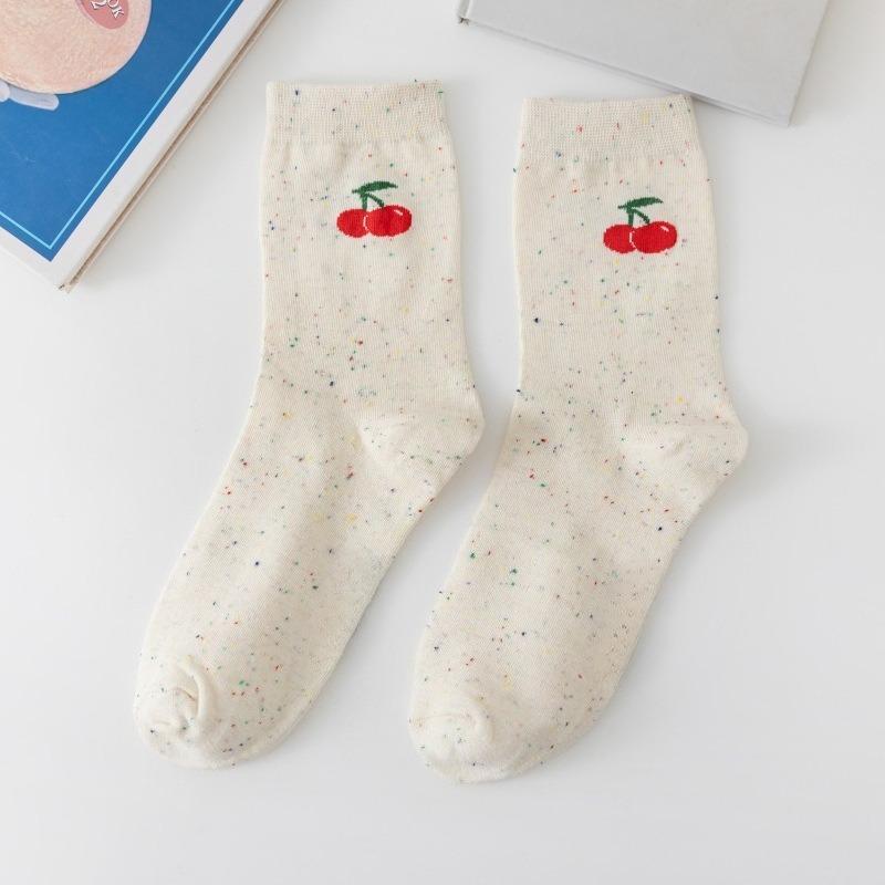5 Paar Damen Baumwolle Mid-Calf Socken Cartoon Niedlich Preppy Stil Schweißabsorbierend Sommersocken für Damen