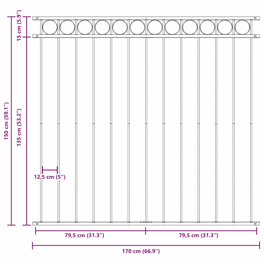 ASSEN Fence Panel Grey 170 x 150 cm Steel