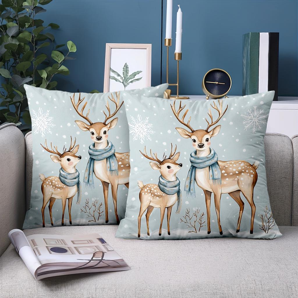 1 Pieces Cute Deer with Snowflakes Printed Pillow Covers Polyester pillowcase, sofa decorative cushion cov Headboard Pillow