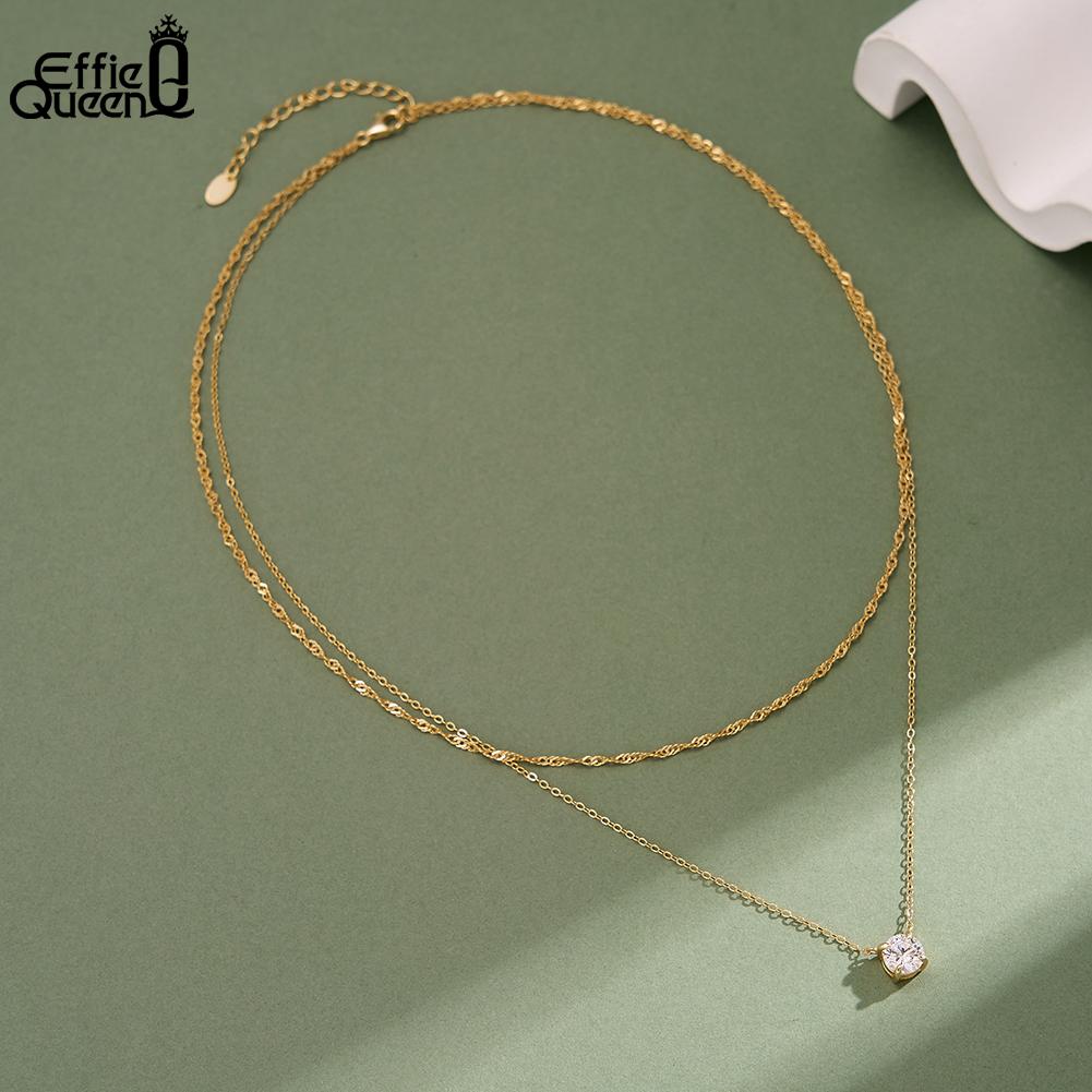 EFFIE QUEEN 925 Pure Silver Multilayer Chain Necklace 5A Crystal Zircon Charm Layered Pendant Neck Chain Fashion Jewelry BQN45