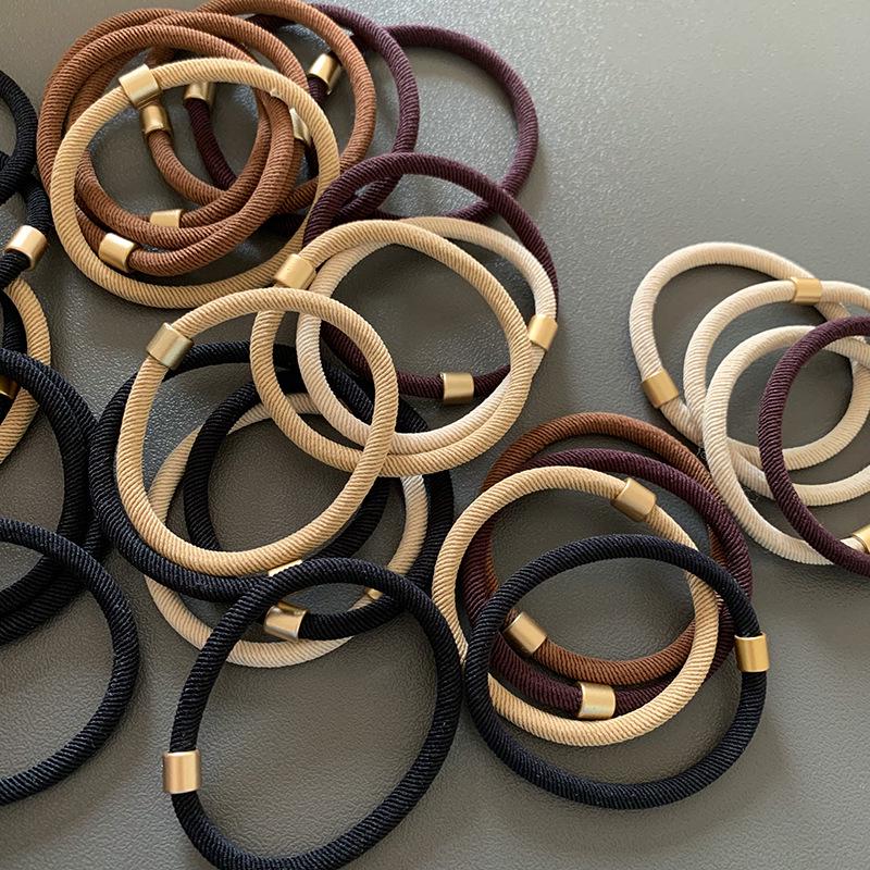 Korean Style Thick Ribbed Gold Buckle Hair Tie - Durable Daily Hair Band for Ponytails