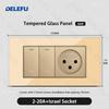 DELEFU Glass SC70 Panel 145mm Gold Israeli Standard USB C-type Fast Charging Wall Socket Switch TV Phone CAT5 CAT6