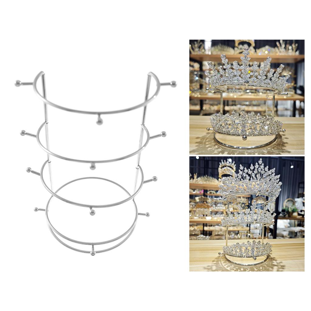 Stainless Steel Four Layer Crown Display Rack Crystal Hairband Support Holder Easy To Assemble Jewelry Storage Stand