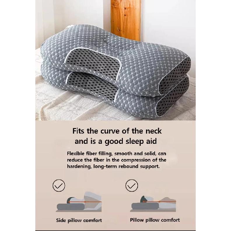 Grey Soybean Fiber Cervical Pillow 2Pcs Ergonomic Neck Support Cushion Relieve Neck Discomfort for Home Use