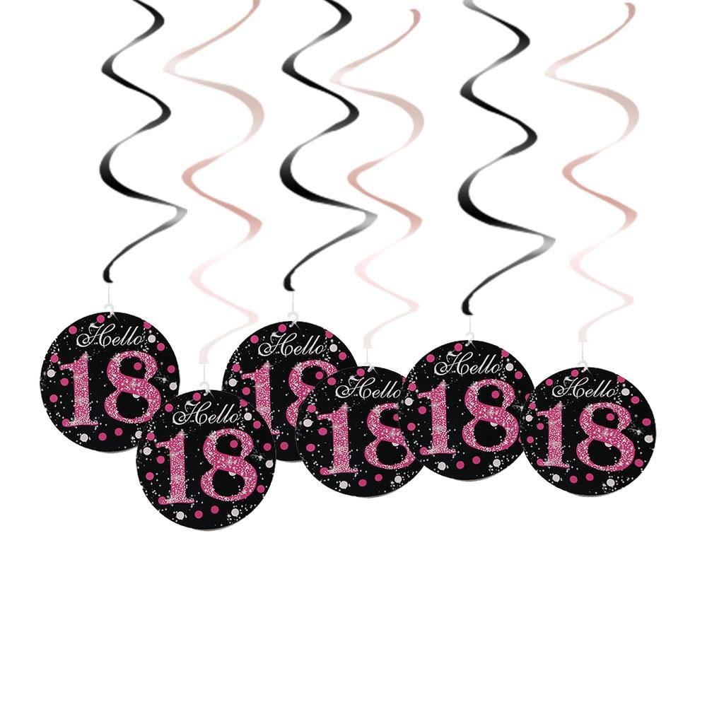 6 pezzi in PVC a spirale buon compleanno ricciolo 18 21 30 40 50 60 70 anni ornamenti appesi decorazioni per feste di compleanno