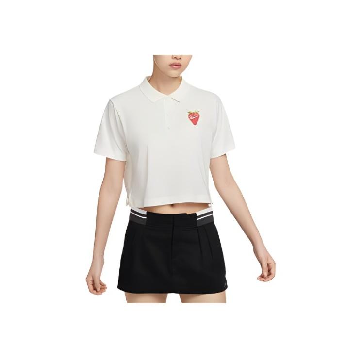 Nike Alphabet Print Comfortable Casual Sports Short Sleeve Polo Shirt Women Tops Milk-White HQ1199-133