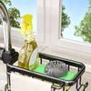 Sink Storage Rack with Hollow Design Basket 360° Rotatable Rustproof Kitchen Faucet Organizer for Sponges Brushes Cleaning Tools