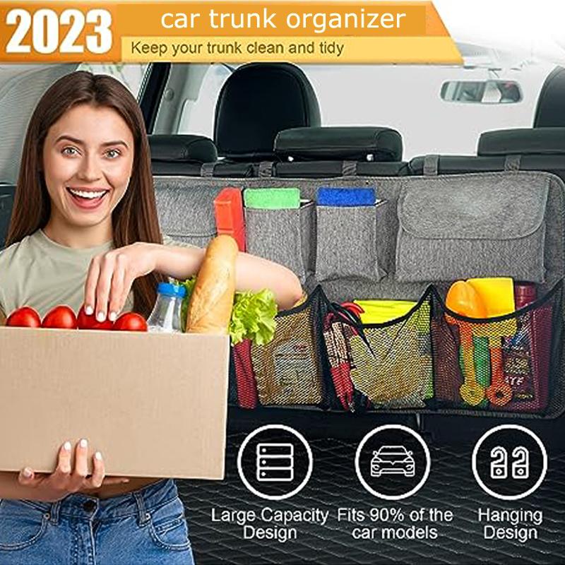 Car Trunk Organizer Car SeatBack Storage with 8 Large Storage Bag Car Trunk Tidy Storage Bag Car Space Saving Expert (Black)