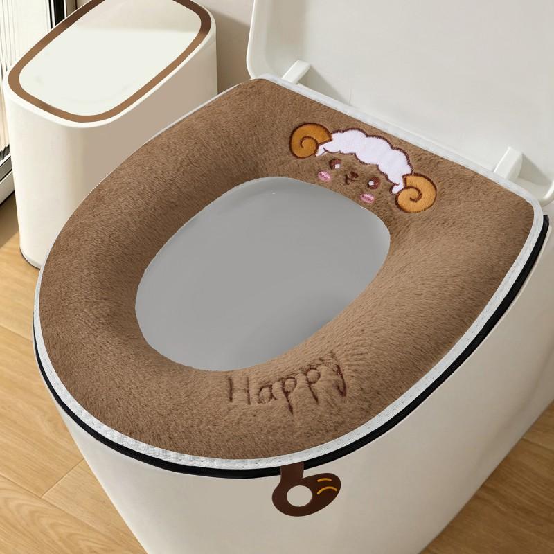 Thick Plush Toilet Seat Cover With Zipper Warm Winter Bathroom Accessory Soft Fleece Cushion Home Use
