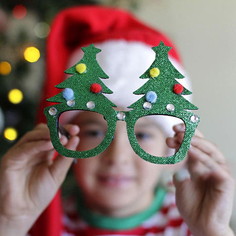 Merry Christmas Party Favors Xmas Hats With Glasses Set Funny Eyeglass Props Party Decoration Snowman Santa Claus Parties Supply