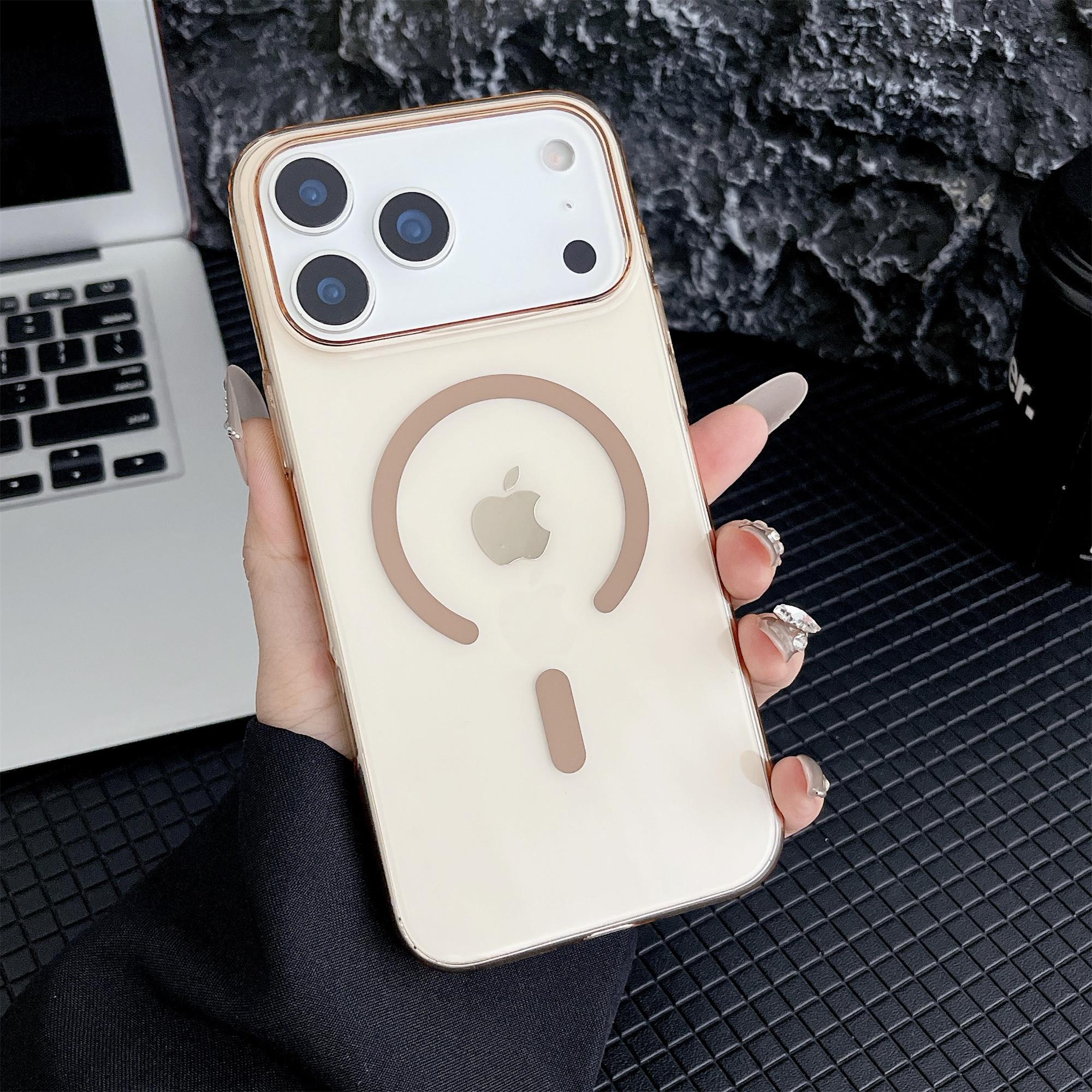 

For iPhone 17 Pro Max Crystal Clear Case Compatible with MagSafe Hard PC Phone Cover Desert Gold