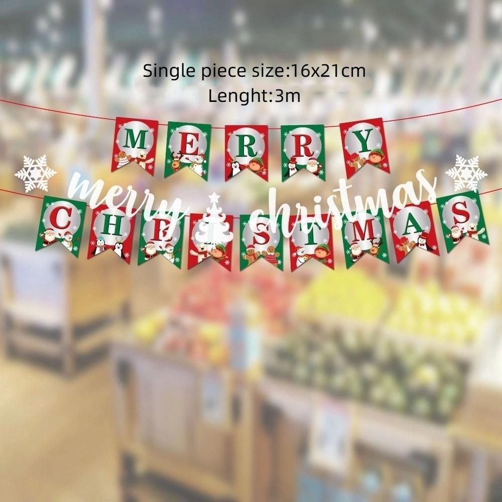 Paper Christmas Flag Christmas Theme Background Wall Xmas Hanging Ornament DIY Santa Claus Hanging Bunting Shopping Mall Decor