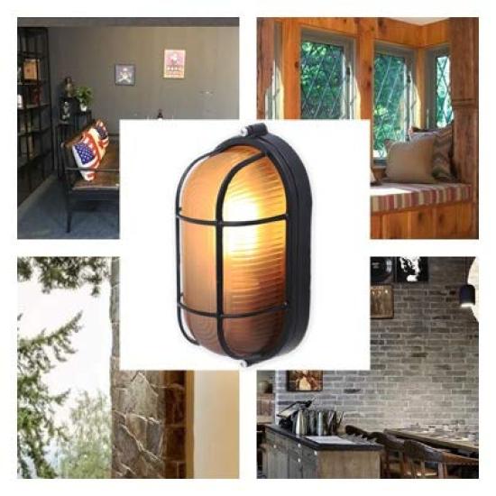(Aupuru) Wall-mounted light fixture, marine lamp, retro industrial design, vintage antique (black x frosted glass)