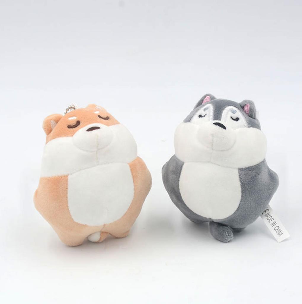 2s/lot 10cm Cute Shiba Inu Husky Plush Toy Keyring Charms Squeezable Dog Stuffed Dolls Kids' Gift Ornaments Keychains