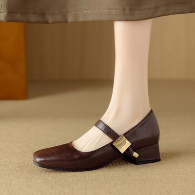 Neue flache bequeme Schuhe niedriger Absatz lässig schwarz Damen Einzelschuhe Blockabsatz flache Schuhe Slipper Vier Jahreszeiten Lederschuhe