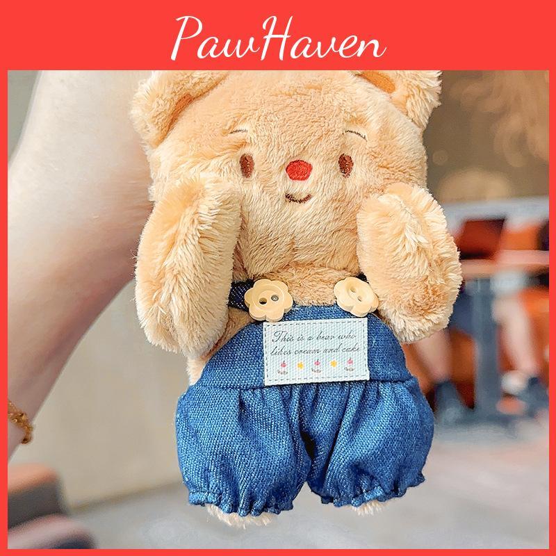 Cream Jinnew Lovely Bear Plush Keychain With Denim Overalls For Gifts Collectible