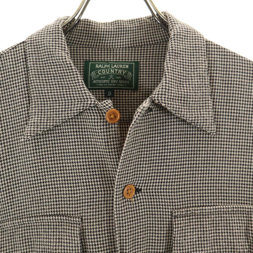 RALPH LAUREN COUNTRY 80s 90s Vintage Polo Can Houndstooth Pattern Long sleeve Box silhouette Rayon shirt Women Used