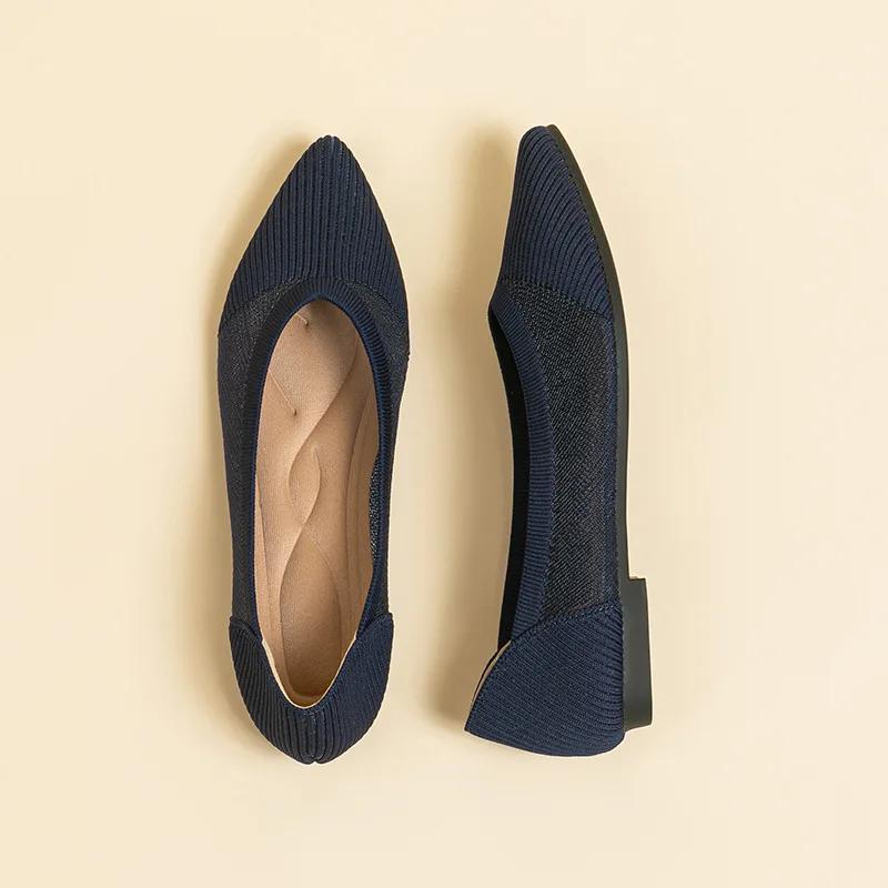 2025 Fashion Ballet Flat Shoes for Women's Summer Mesh Breathable Anti Slip Rubber Sole Pointed Dress Shoes Sapatos De Mujer 43