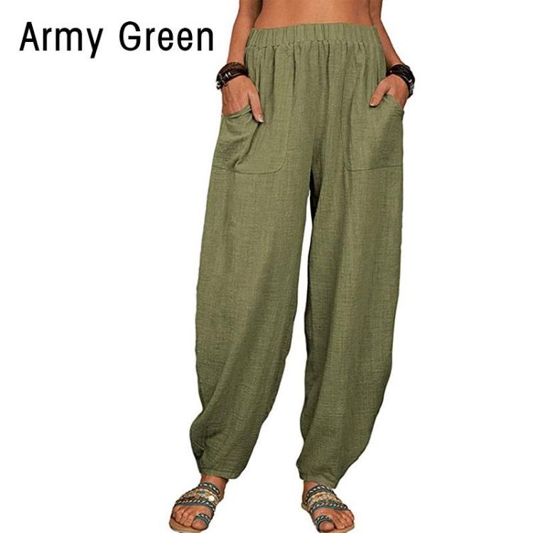 Harem Pants for Summer Beach Solid Color with Pockets Loose Fit Temperament