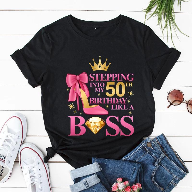 Birthday Queen Print Women T-shirts Birthday Party Women Tshirts 50 It's My Birthday Tees Leopard Graphic Tee T Shirt Y2k Tops