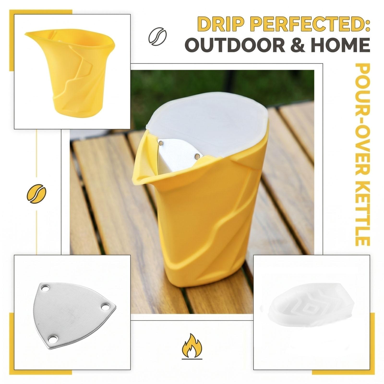 

Silicone Pour Over Coffee Kettle Water Container with Removable Stainless Steel Drip Plate and Reusable Filter for Outdoor Home Use One Size жовтий