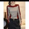 Autumn/Winter 2025 Women's Colorblock Slim Fit Long Sleeve T-Shirt