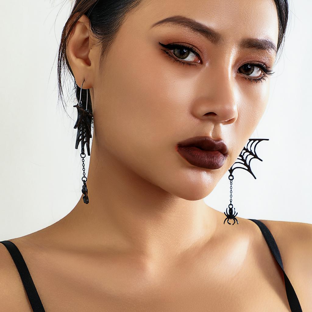 IngeSight.Z Halloween Black Spider Web Long Tassel Drop Earrings for Women Gothic Party Dangle Earring Festival Jewelry Gifts