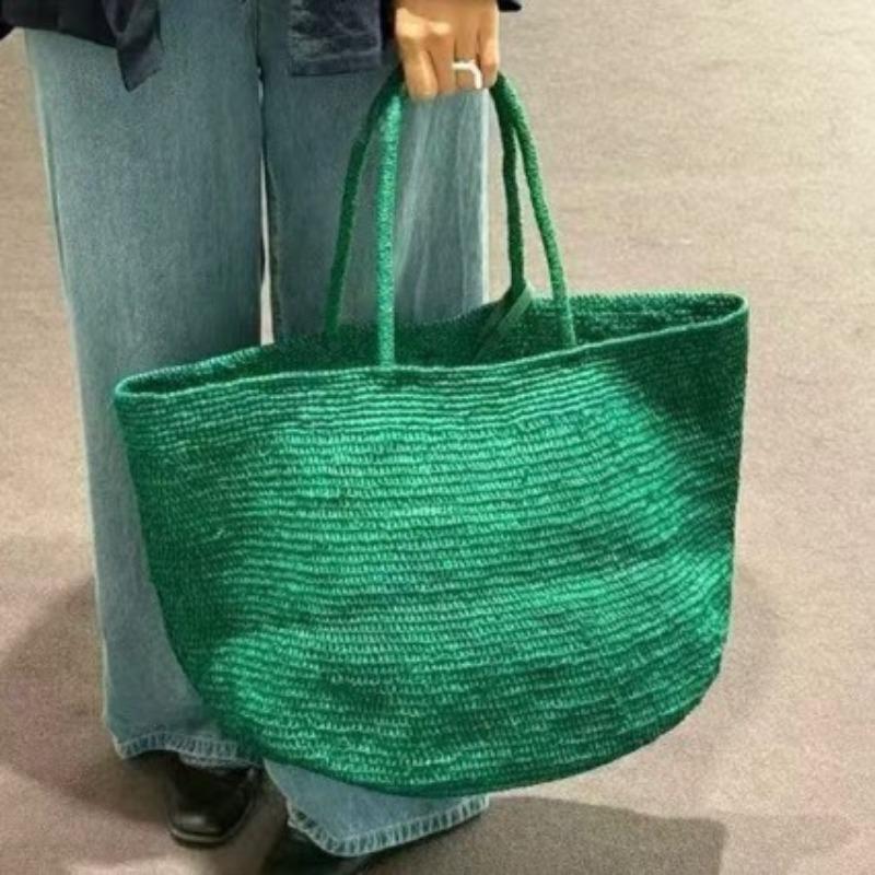 Borsa a mano in rafia intrecciata a mano di grande capacità da donna, estiva, semplice, in paglia, a mano/spalla, borsa da spiaggia