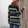 Oversize Women Loose Stripe Sweatshirt Sweater Round Neck Tshirt