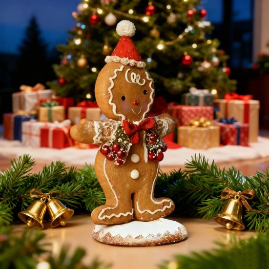 Christmas Gingerbread Night Light Small Resin Light Up Gingerbread Man Figurine Tabletop Decor for Indoor Room Decor