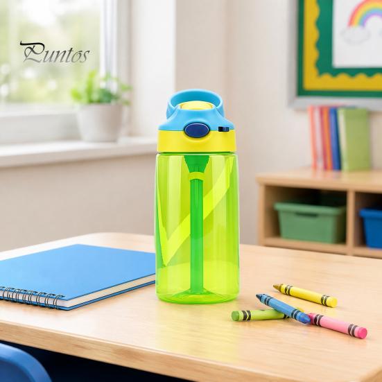 Leak Proof Training Cup for Kids Cartoon Sippy Cup, 470ml Water Bottle with Straw Adjustable Strap, Pop Up Portable Crossbody Drink Container Lid Flip