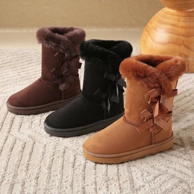 Women's Snow Boots Warm Boots Flat Bottomed Mid Tube Bow Decoration Warm and Comfortable for Outdoor Boots