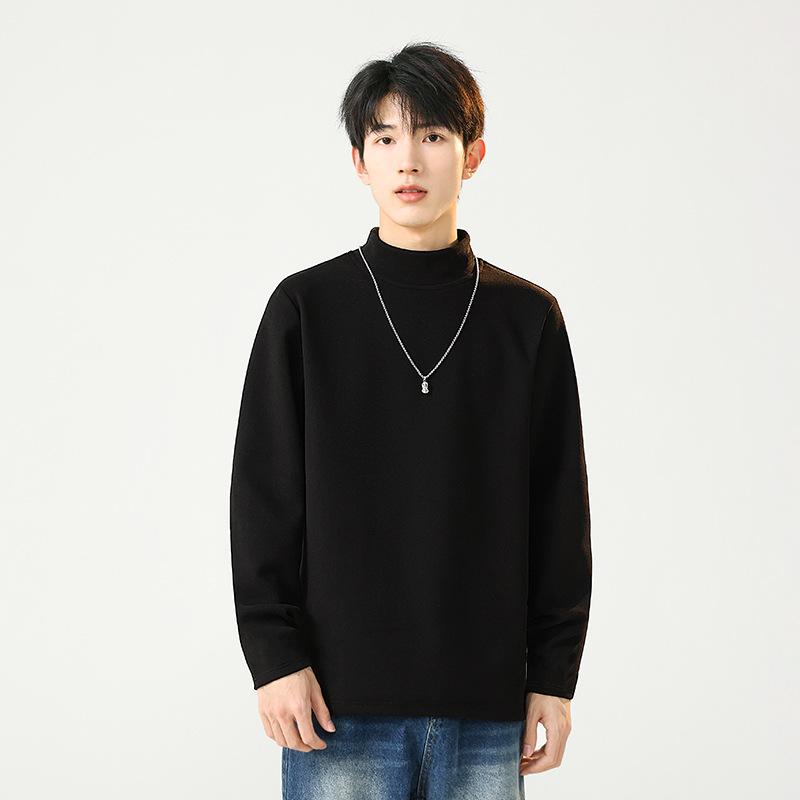 Versatile Half-high Neck German Velvet Sweatshirt for Men In Autumn and Winter New Style Fashionable Warm Long Sleeves Men Thick Solid Color Rest
