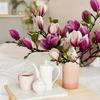 Luxury Jade Orchid Set of 6- Realistic Petals and Leaves, Decorative Living Room Entrance Table Ornament Suitable for Home, Office, 3 Purple 3 Pink