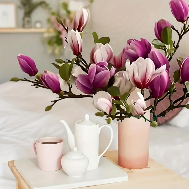 Luxury Jade Orchid Set of 6- Realistic Petals and Leaves, Decorative Living Room Entrance Table Ornament Suitable for Home, Office, 3 Purple 3 Pink