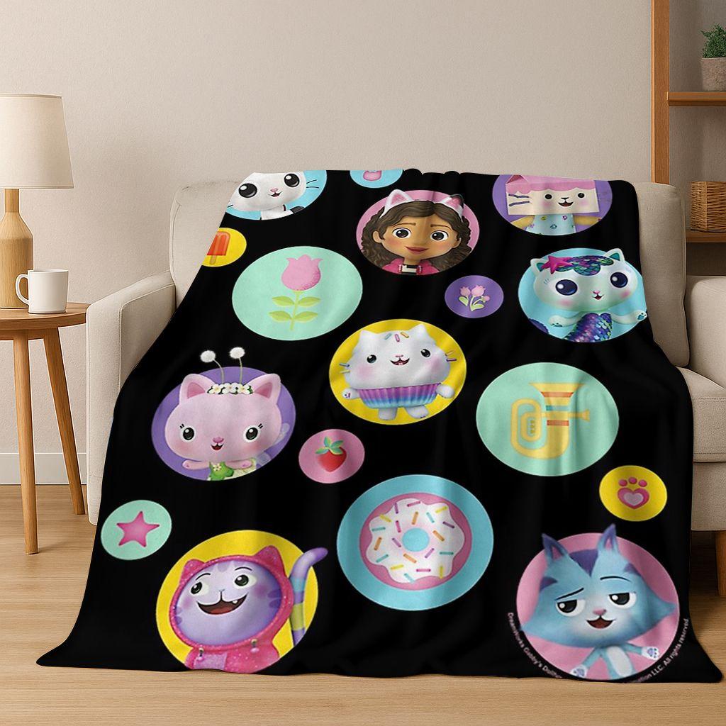 Cute Gabbys Dollhouse Cartoon Girl Kids Flannel Blanket Soft Warm Throw Blanket for Bed Bedroom Room Living Room Christmas Gift
