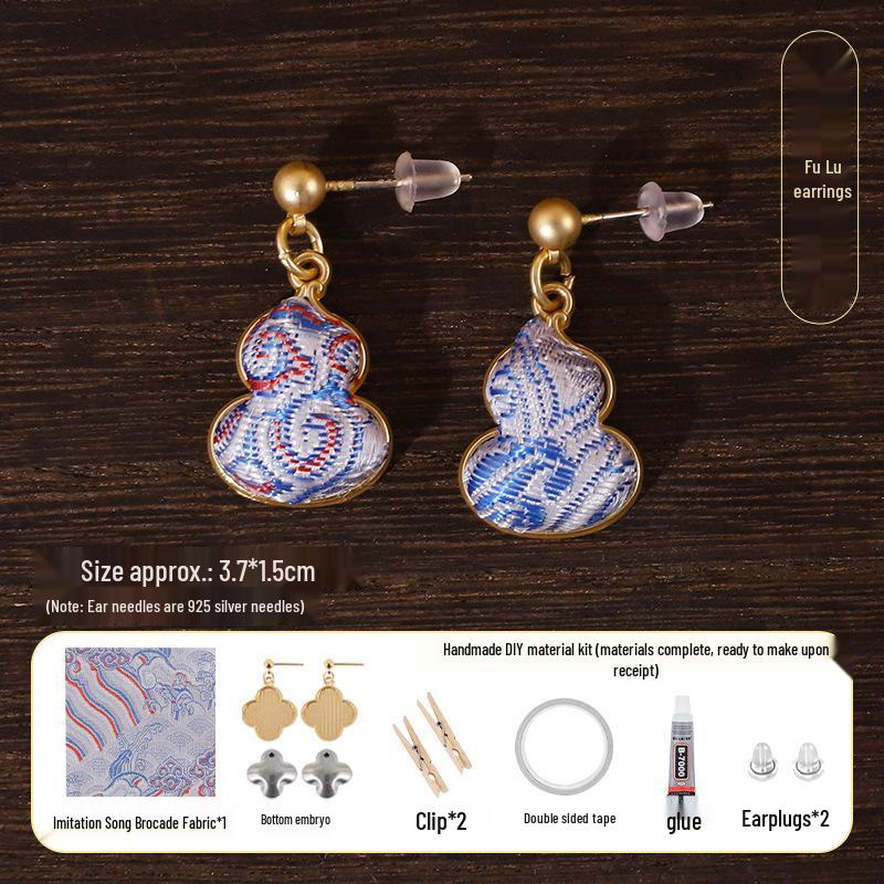 DIY Handmade Brocade Dangle Earrings Kit with 925 Silver Needles - New Chinese Style Gift Set