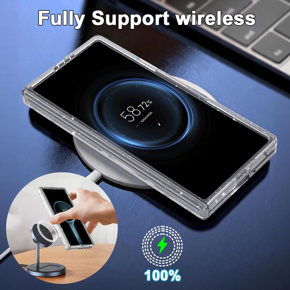 Transparent Glitter Magnetic Phone Case for Samsung Galaxy Z Fold8 Ultra Shockproof for Magsafe Axis Protection Slim Fit Cover
