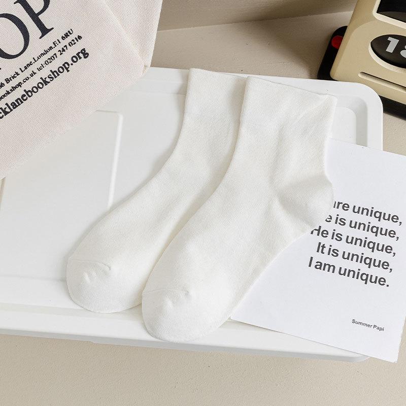 White Socks, Women's Short Cotton Socks, Summer Postpartum Socks, Short Socks, Thin Mid-calf Socks, Solid Color Versatile Socks