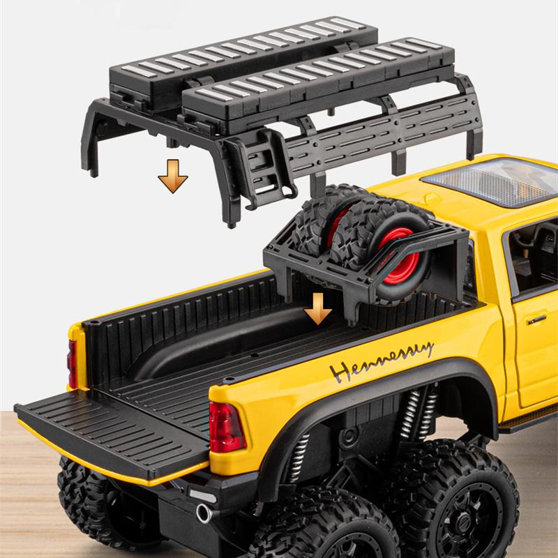 1:24 Tyrannosaure Ram 1500 Rex Pick-up Voiture Tout-Terrain Modèle Réduit Alliage Moulé Sous Pression Son Lumière Tirer en Arrière Amortissement Éducatif