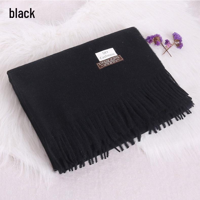 Women's Winter Solid Color Tassel Scarf - Thick Warm Korean Style Monochrome Imitation Cashmere Shawl