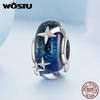 925 Silver Space Blue Murano Glass Beads Shiny Star Starry Charms Fit Original Bracelet Bangle DIY Jewelry Making