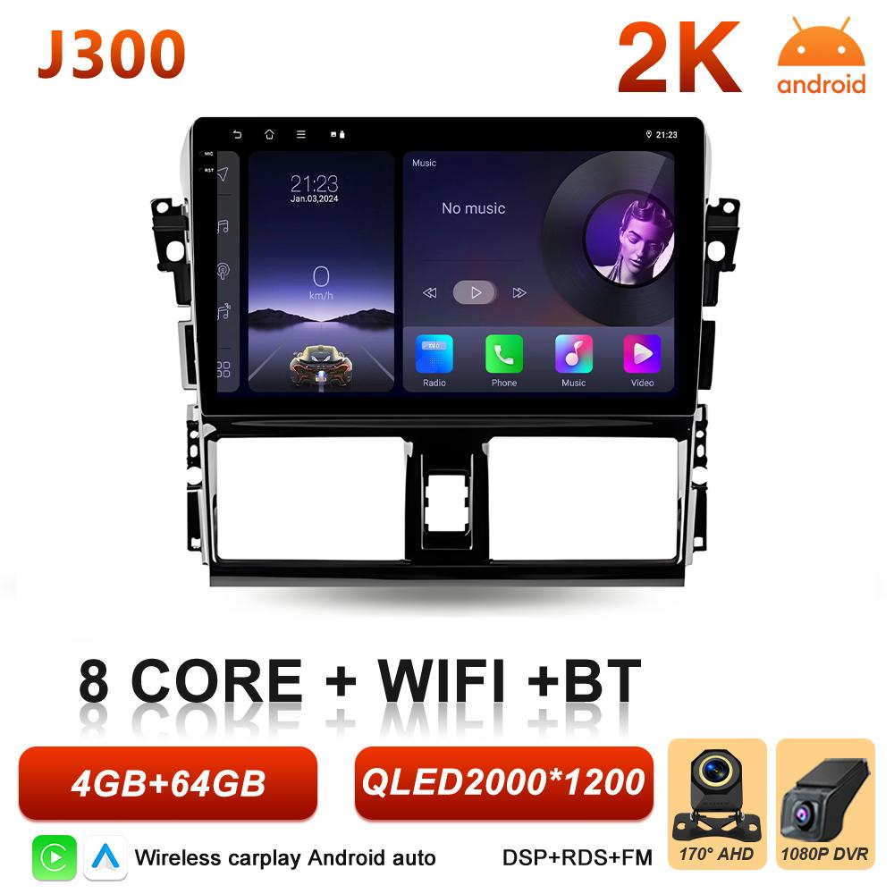 Android 16 Car Radio Carplay For Toyota Yaris Vios 2014 2015 2016 Multimedia Player 2k Touch Screen Bluetooth GPS Navigation DVD