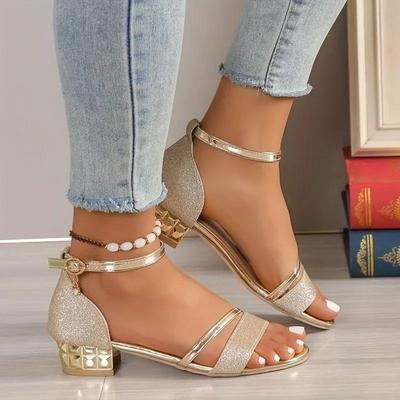 Ladies Sandals Shoes Women Luxury High Quality Sandals Ankle Mid Heel Block Party Open Toe Square Shoes