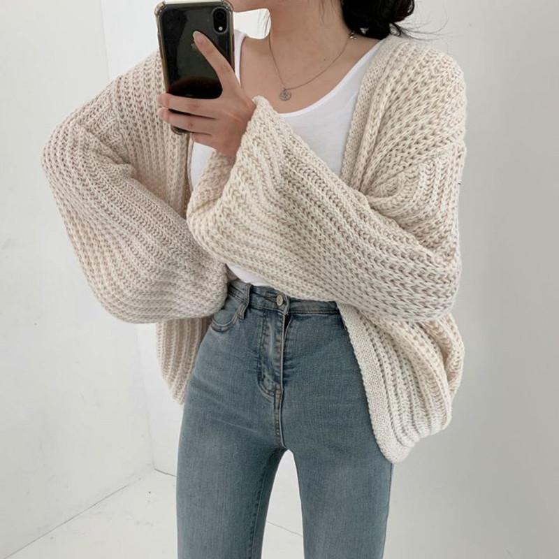Autumn Leisure Korean Stytle Streetwear TopsCoat Chic Wind Y2k Sweater Vintage Harajuku Lantern Sleeve Women Cardigan Sweater
