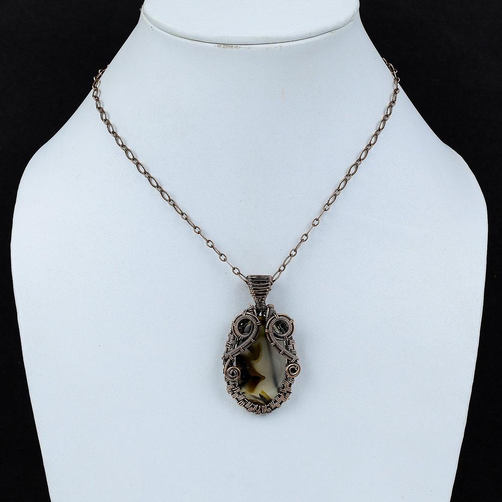 Pendentif Agate du Montana Fil de Cuivre Enroulé Bijou Pendentif Pierre Précieuse Pendentif Élégant Bijou Fait Main Pendentif Fil de Cuivre Enroulé Cadeau Pour Lui