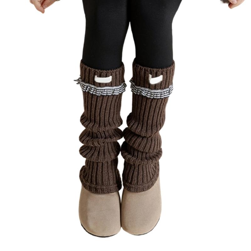 Elastic Sweet Style Leg Sleeves Warm Calf Length Socks For Girls Ruffled Design Fashionable Winter Accessories