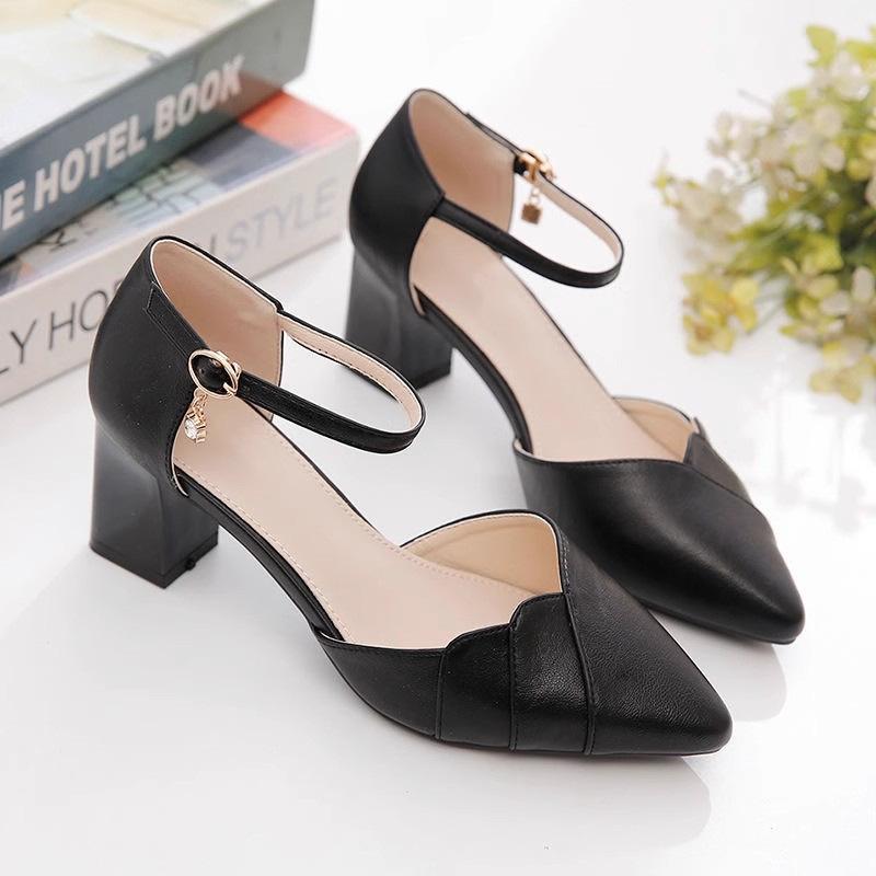 

2025 pointed soft leather sandals women s summer new bag head one-word buckle high heels hollow single shoes women 40