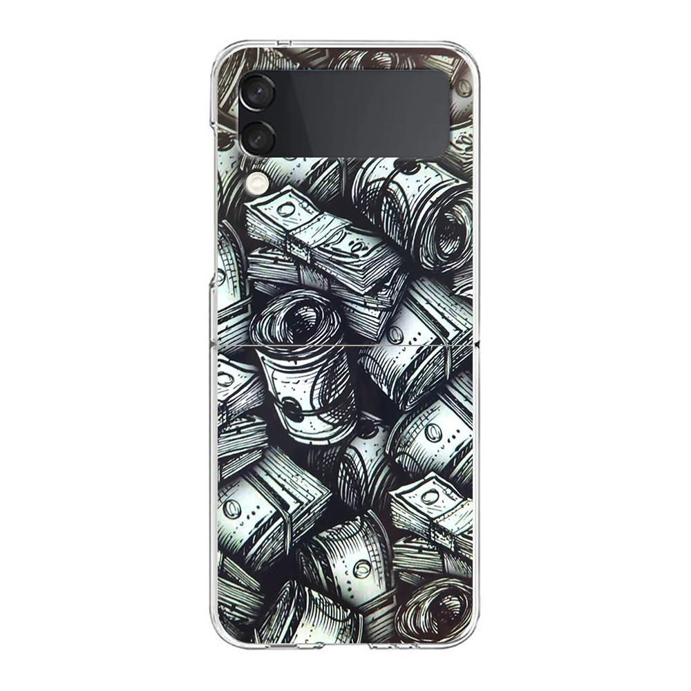 Phone Cover For Samsung Galaxy Z Flip 6 5 4 Case Transparent For Samsung Z Flip 3 Hard PC Foldable Shell USD Dollar Cash Luxury